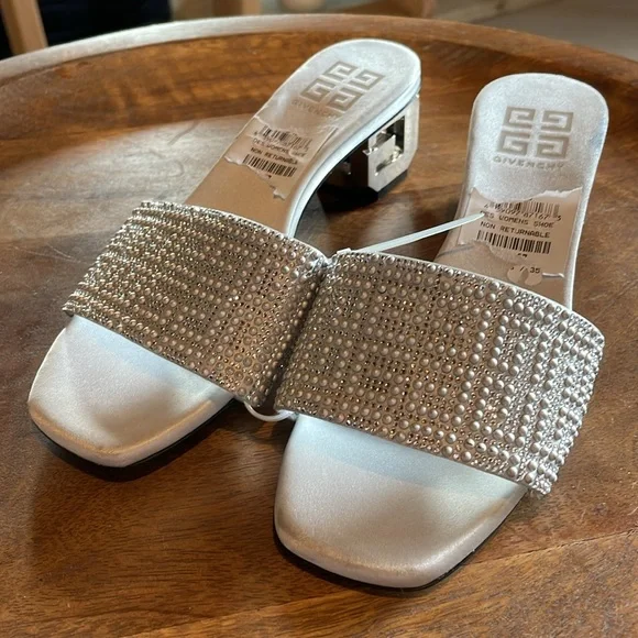 NEW | Givenchy G Cube Silver Embellished Satin Sandal Mule Italian‎ Size 35 - Picture 15 of 15
